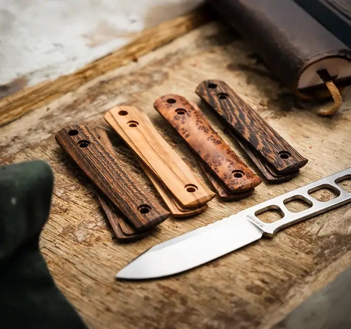 Böker Packlite BFF Holz-Griffschalen zum selber Wechseln Wechselschale Bocote Walnuss Olive Thuja  Maser-Birke Wenige individuelles Skelett Neck Knife Kydex Scheide replaceable handle  Made in Germany