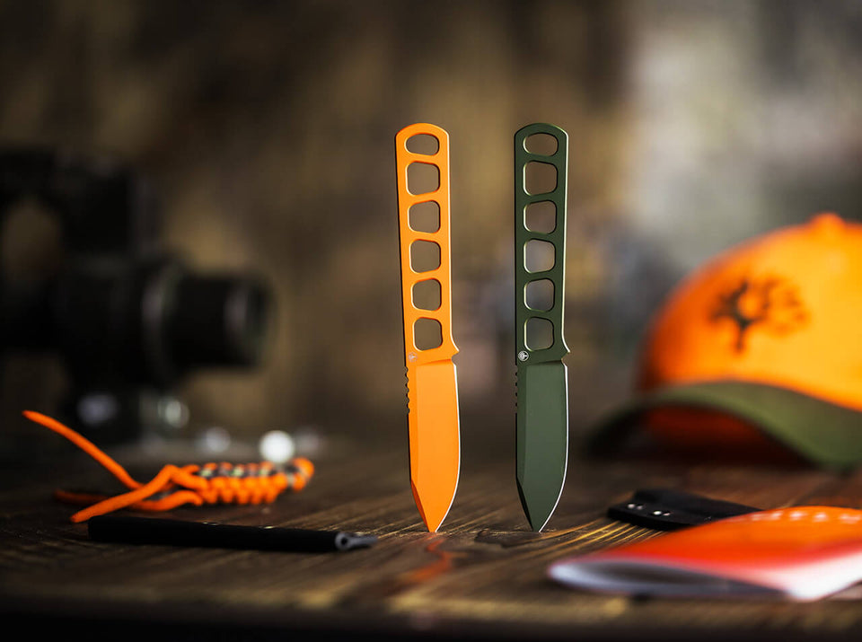 Böker BFF Packlite ultraleichtes Jagdmesser mit Skelettgriff in Orange oder Grün – feststehendes Messer mit Kydex-Scheide, Made in Solingen Germany